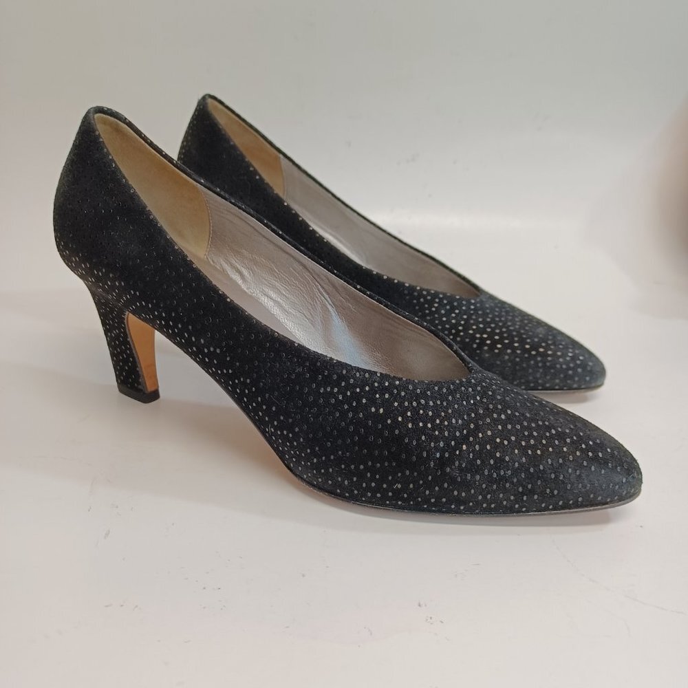Magik by Amalfi Heels Nicole Black Suede Slip On Vintage Pumps Womens US 7